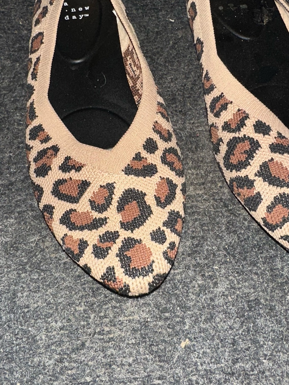 a new day Leopard Print Pointed Toe Knit Flats - Tan/Brown/Black